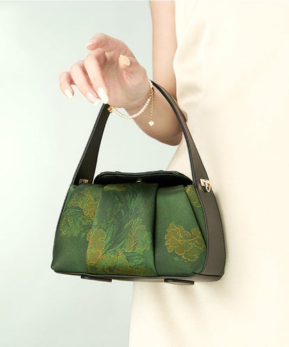 Green Embroidered Silk Tote Bag Retro New