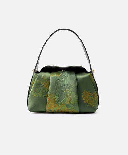 Green Embroidered Silk Tote Bag Retro New