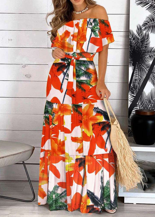 Patchwork Neck Slash Red Dresses Tunic Long Summer Organic