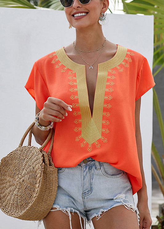 Top Sleeve Design O-Neck Original Short Print Orange