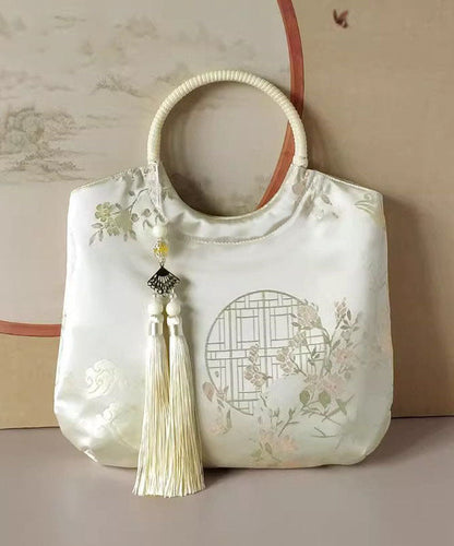 Handbag Print Original New Tote Beige Chinese Tassel
