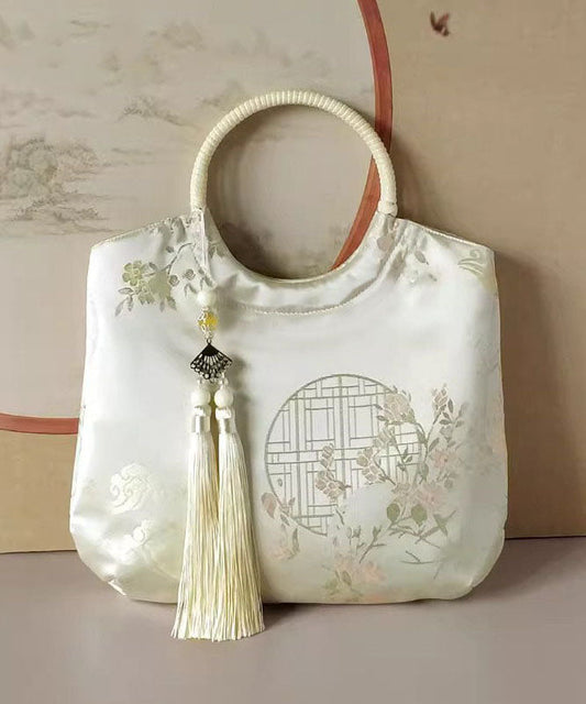 Handbag Print Original New Tote Beige Chinese Tassel