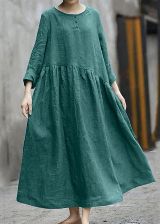 Wholesale SamplePlus Size Green Wrinkled Patchwork Long Dresses Fall