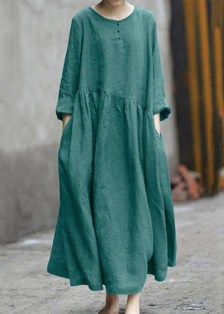 SamplePlus Size Green Wrinkled Patchwork Long Dresses Fall