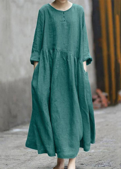 SamplePlus Size Green Wrinkled Patchwork Long Dresses Fall