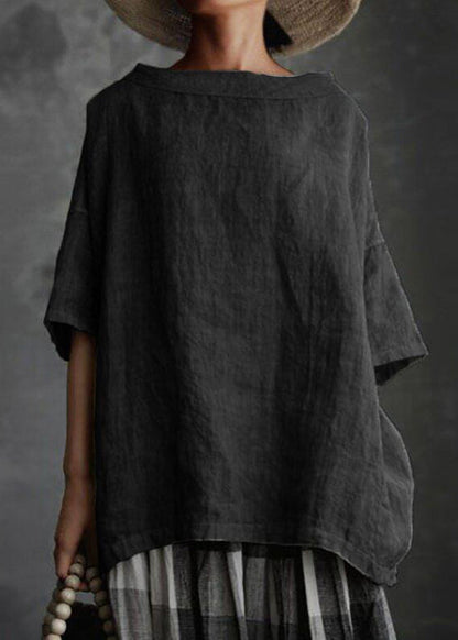 SamplePlus Size Grey O-Neck Solid Patchwork T Shirts Summer