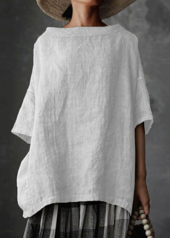 SamplePlus Size Grey O-Neck Solid Patchwork T Shirts Summer