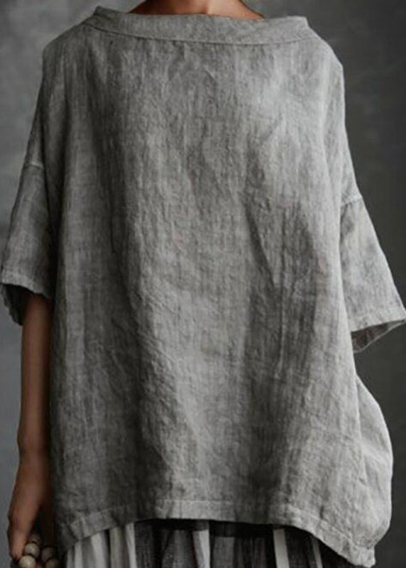 SamplePlus Size Grey O-Neck Solid Patchwork T Shirts Summer