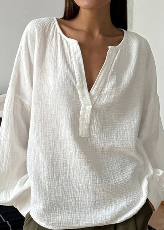 Plus T White Neck Patchwork Fall Size Cotton Shirts V