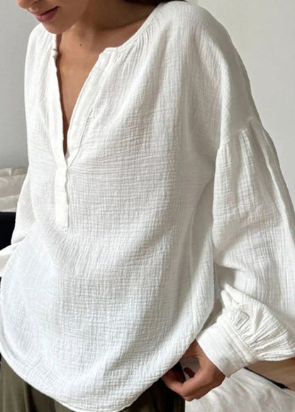 Plus T White Neck Patchwork Fall Size Cotton Shirts V