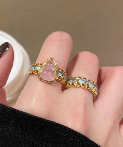 Silver Open Gourds Retro Two-Piece Sterling Lace Set Overgild Gold Rings