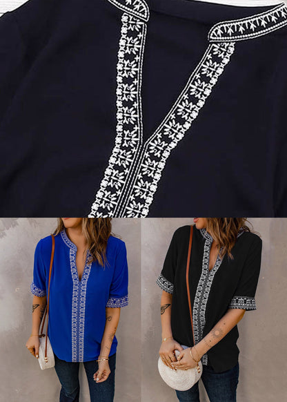 Blue Summer T Royal Thin Shirts Embroidered