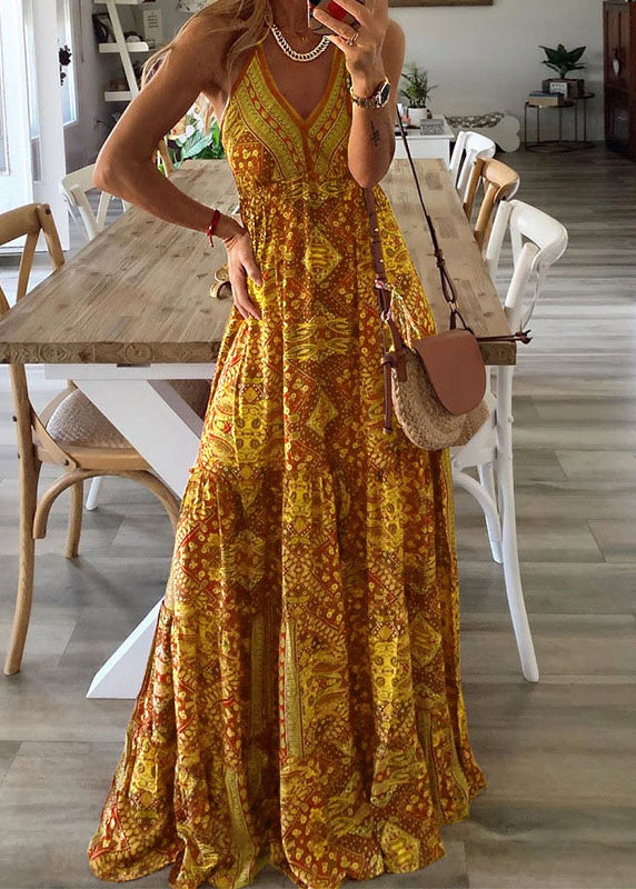 Sleeveless Spaghetti Long Sexy Print Dress V Green Strap Holiday Neck