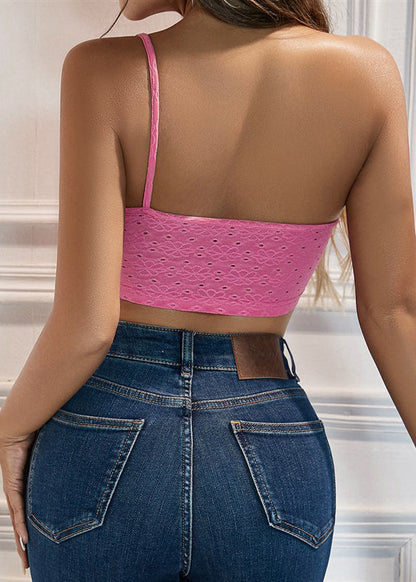 With Shoulder Pink Sexy Camisole Single Top Flower Dimensional