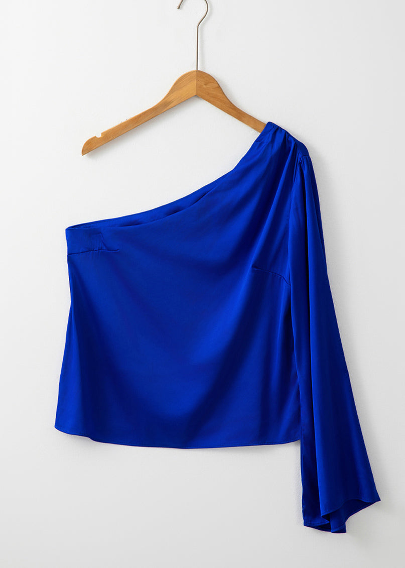 Sexy Fall Blue Asymmetrical Shoulder Royal Tops One