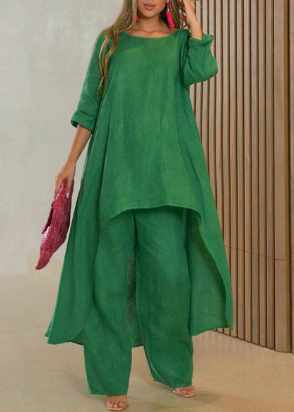 SampleSimple Baby Blue Asymmetrical Patchwork Top And Wide Leg Pants Two Pieces Set Half Sleeve