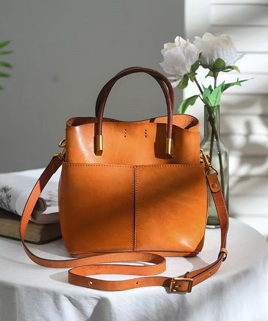 Style Large Handbag Tote Orange Durable Leather