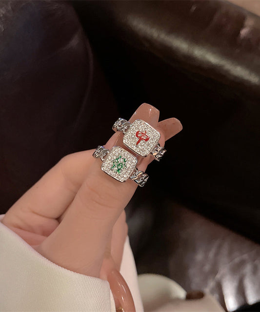 Set Two-Piece Rings Stylish Alloy Mahjong Zircon