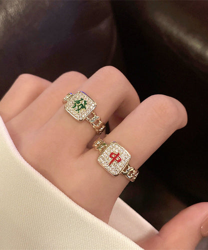 Set Two-Piece Rings Stylish Alloy Mahjong Zircon