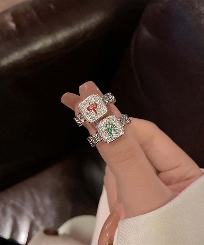 Set Two-Piece Rings Stylish Alloy Mahjong Zircon