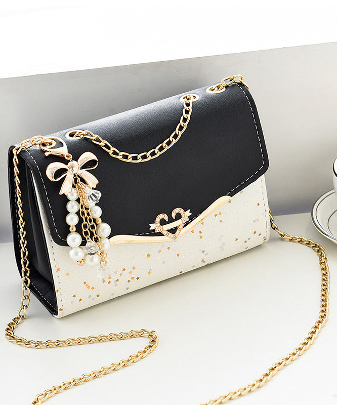 Beige Leather Bag Linked Faux Flap Chain Stylish
