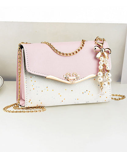 Beige Leather Bag Linked Faux Flap Chain Stylish