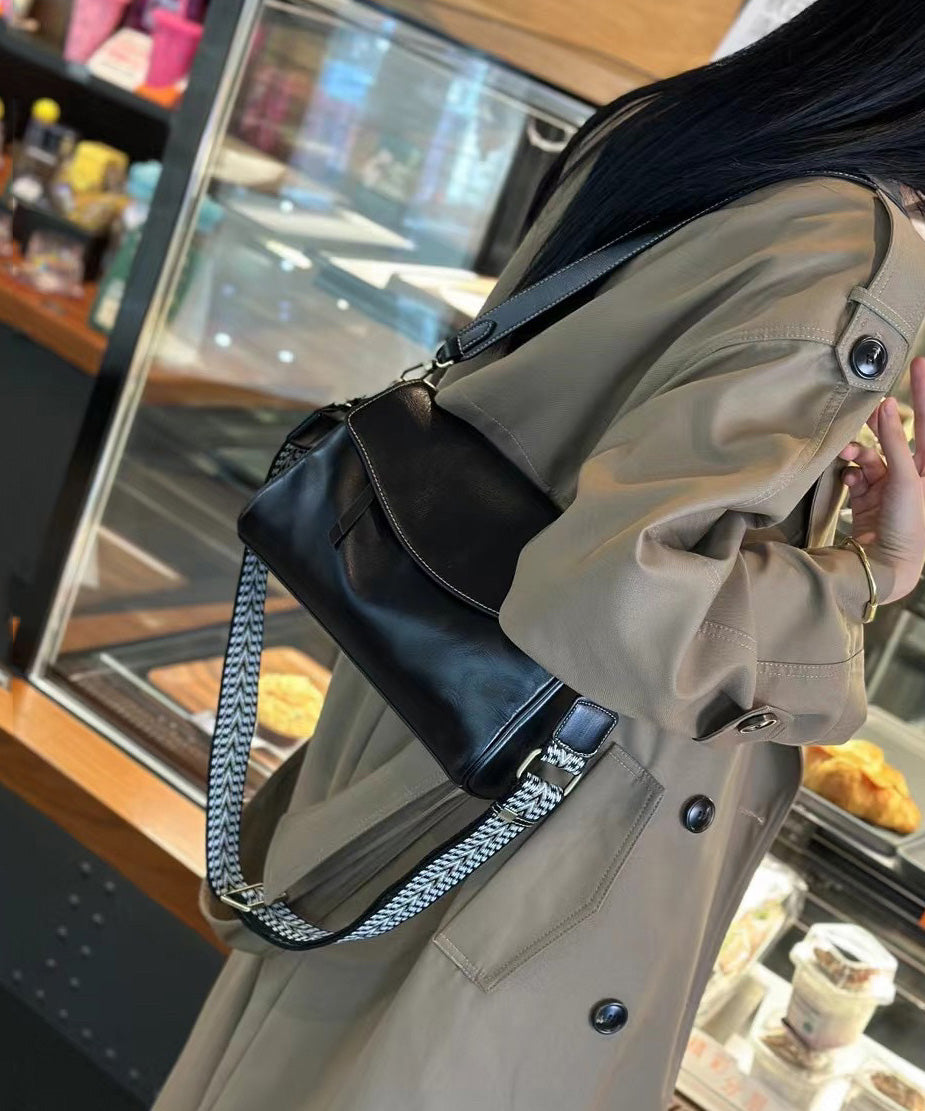 Bag Zipper Solid Shoulder Stylish Durable Black Leather