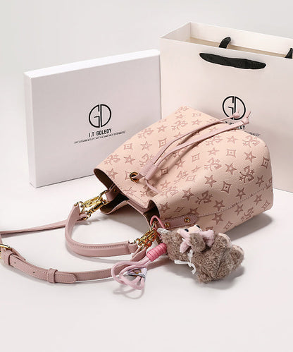 Stylish Calf Bucket Leather Pink Embossed Bag