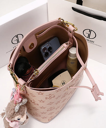 Stylish Calf Bucket Leather Pink Embossed Bag