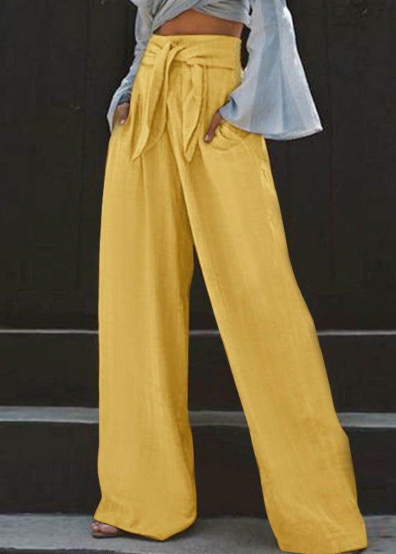 Wholesale SampleStylish Yellow High Waist Pockets Wide Leg Pants Summer