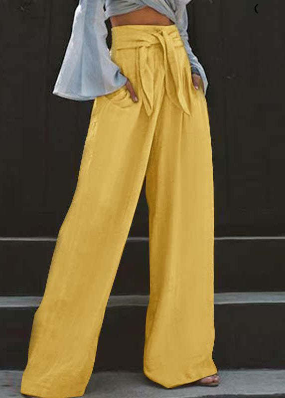 Wholesale SampleStylish Yellow High Waist Pockets Wide Leg Pants Summer