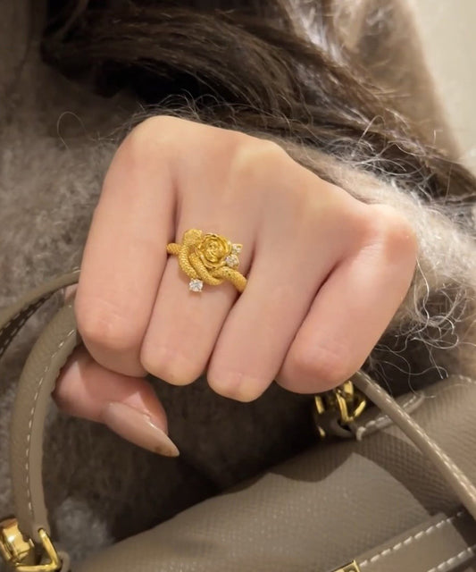 And Silver Rose Snake Rings Sterling Zircon Unique Overgild Gold