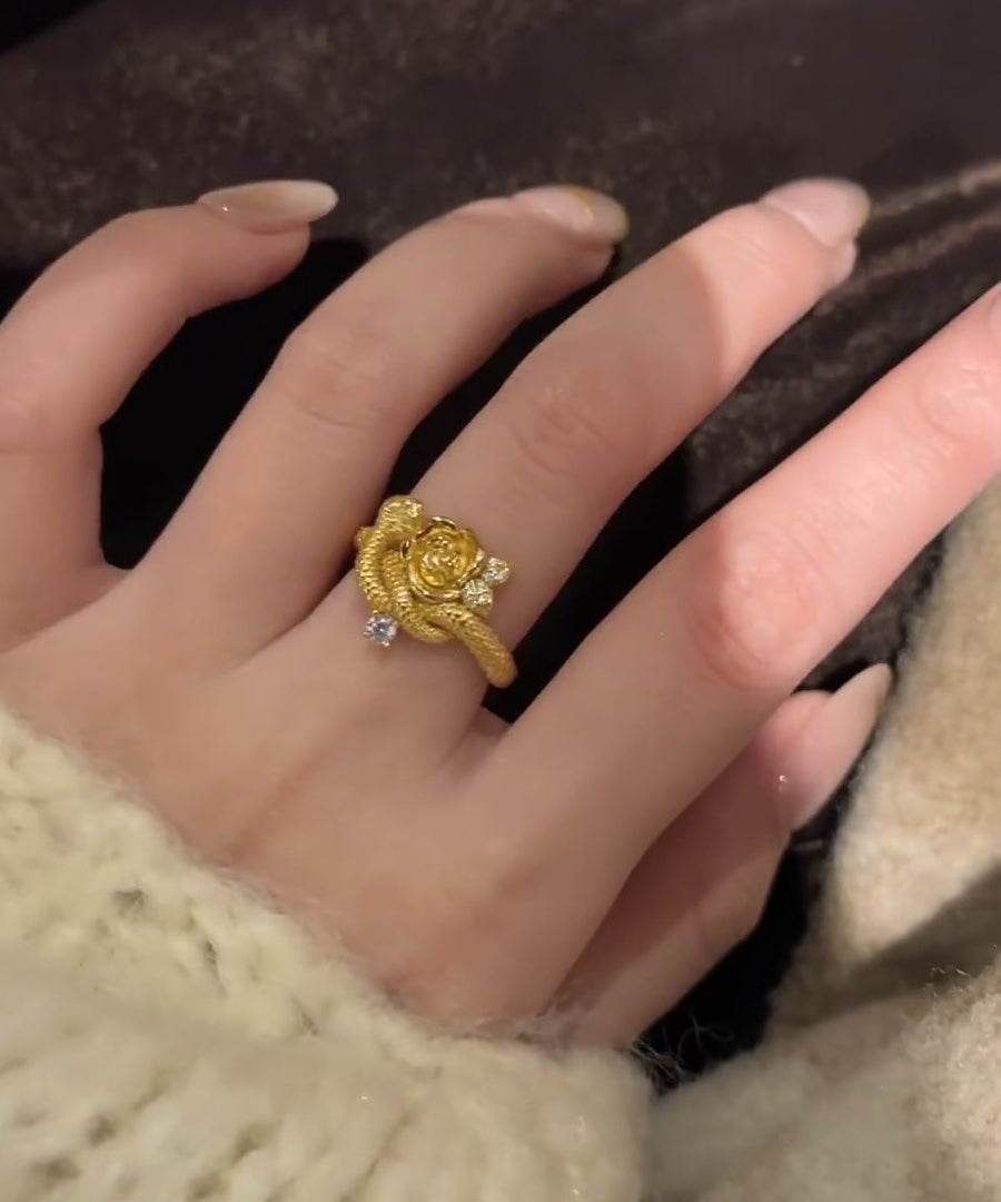 And Silver Rose Snake Rings Sterling Zircon Unique Overgild Gold