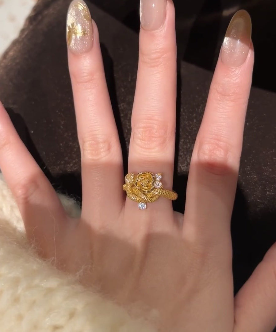 And Silver Rose Snake Rings Sterling Zircon Unique Overgild Gold