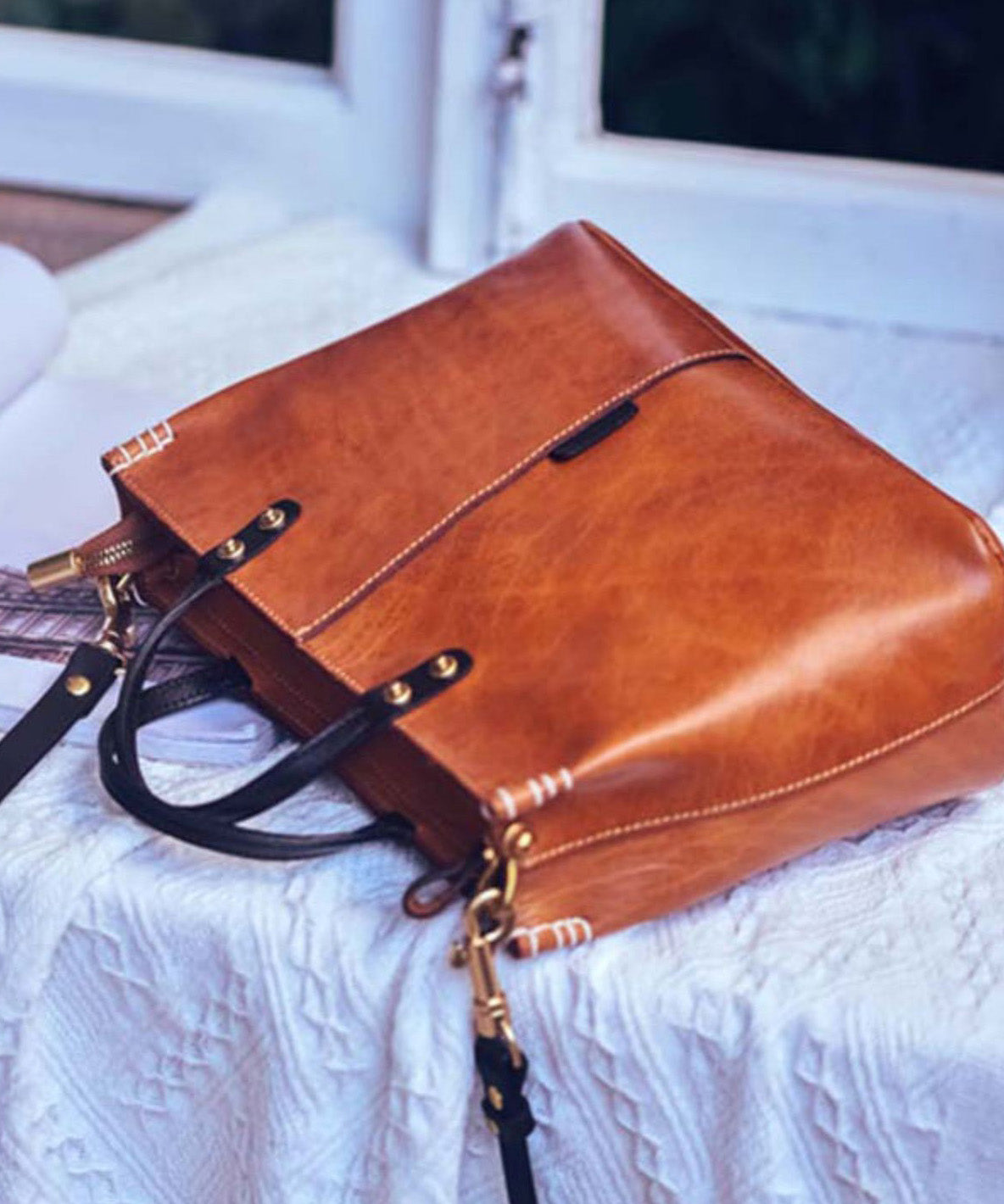 Brown Tote Vintage Large Leather Handbag Durable