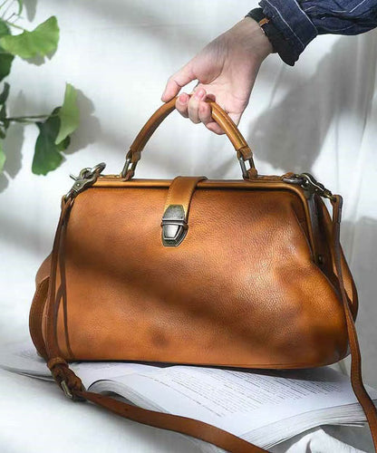 Leather Brown Capacity Tote Vintage Handbag Large