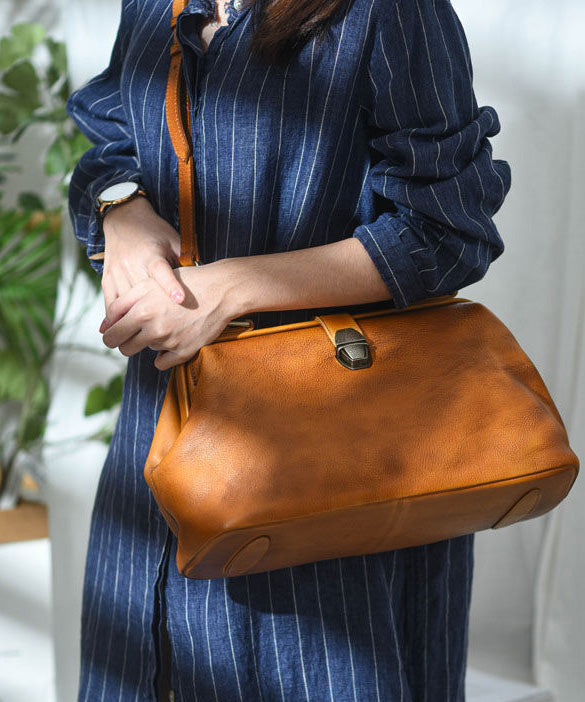 Leather Brown Capacity Tote Vintage Handbag Large