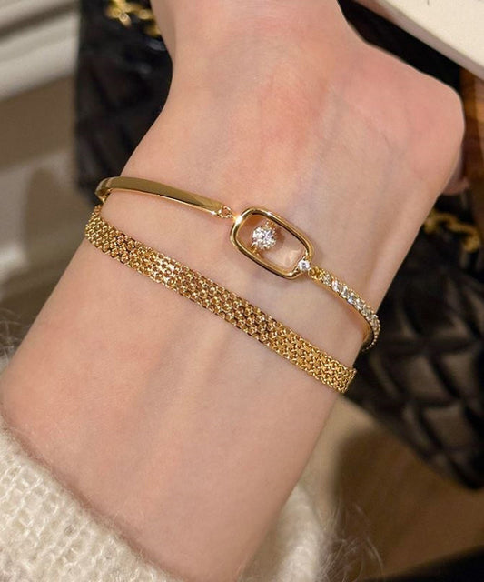 Gold Zircon Steel Two-Piece Bracelet Chain Set Stainless Vogue