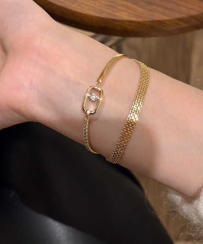 Gold Zircon Steel Two-Piece Bracelet Chain Set Stainless Vogue