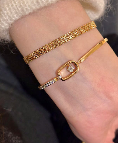 Gold Zircon Steel Two-Piece Bracelet Chain Set Stainless Vogue