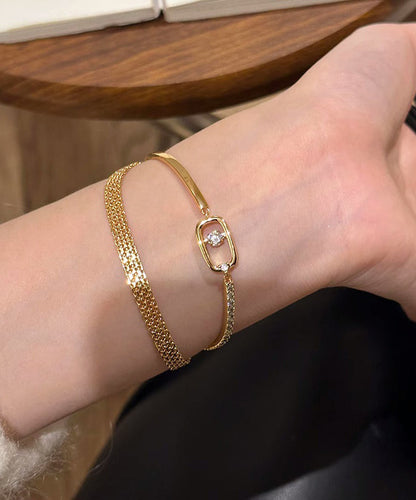 Gold Zircon Steel Two-Piece Bracelet Chain Set Stainless Vogue