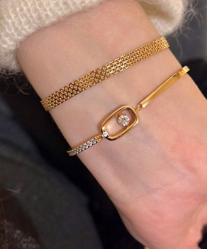 Gold Zircon Steel Two-Piece Bracelet Chain Set Stainless Vogue