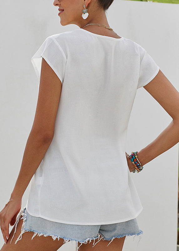 Short Sleeve Print Tops Solid White