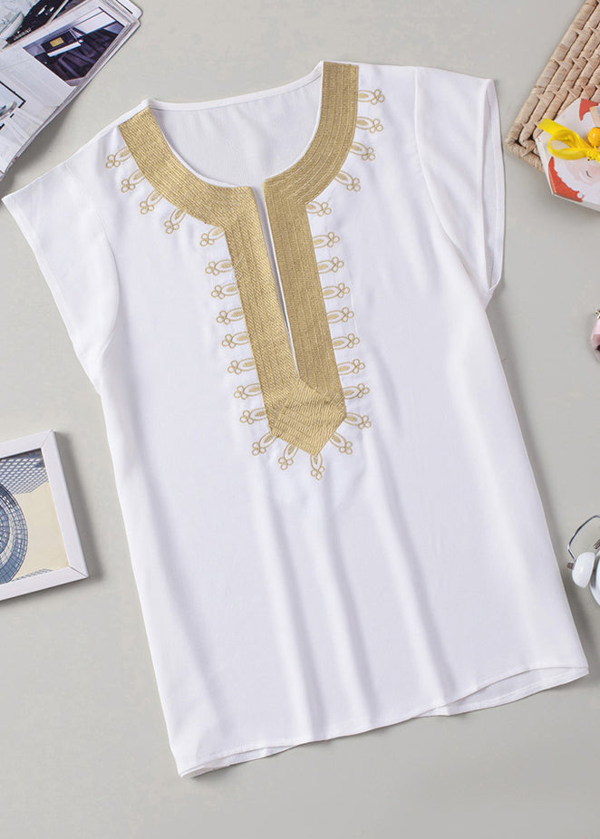 Short Sleeve Print Tops Solid White