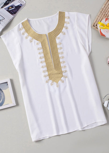 Short Sleeve Print Tops Solid White