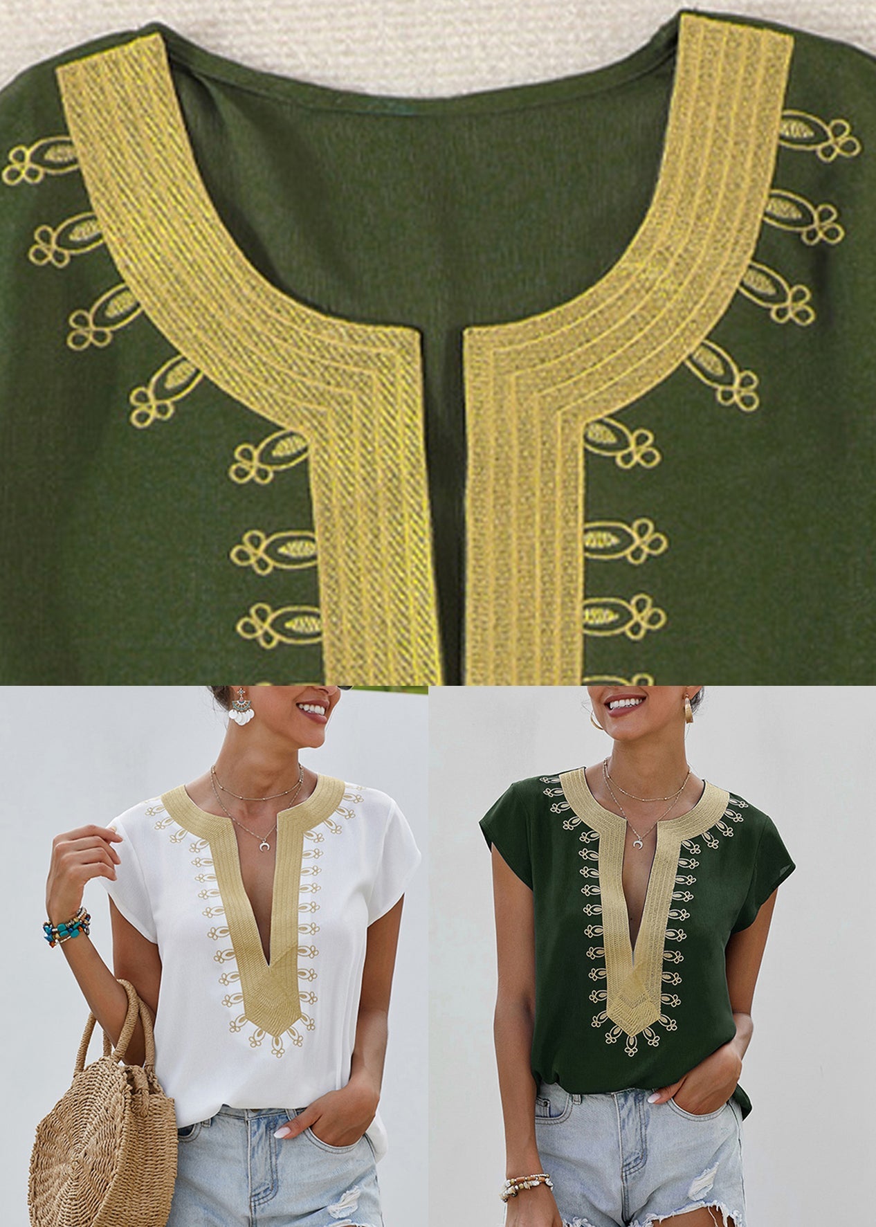 Short Sleeve Print Tops Solid White