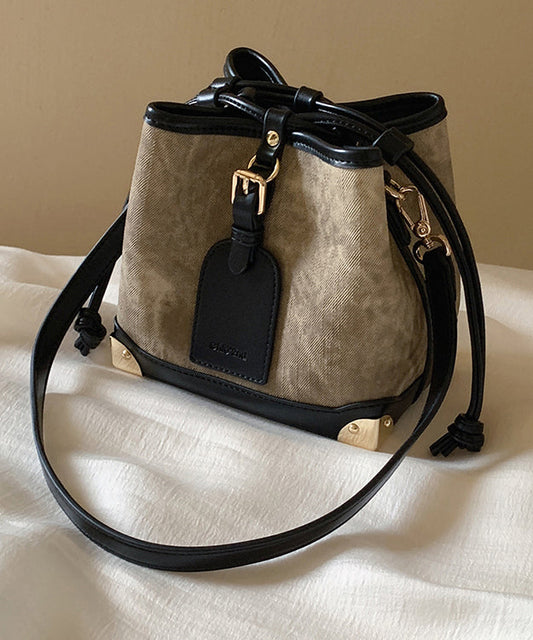 Drawstring Bucket Women Leather Bag Black Faux