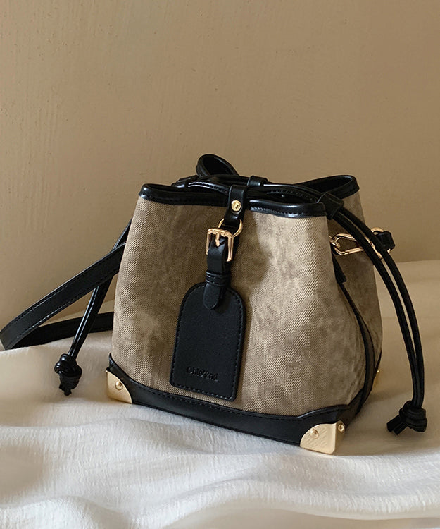 Drawstring Bucket Women Leather Bag Black Faux