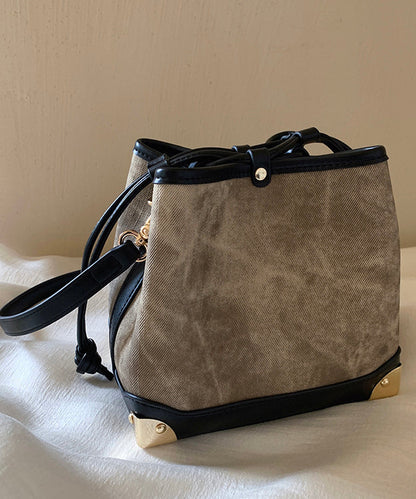 Drawstring Bucket Women Leather Bag Black Faux