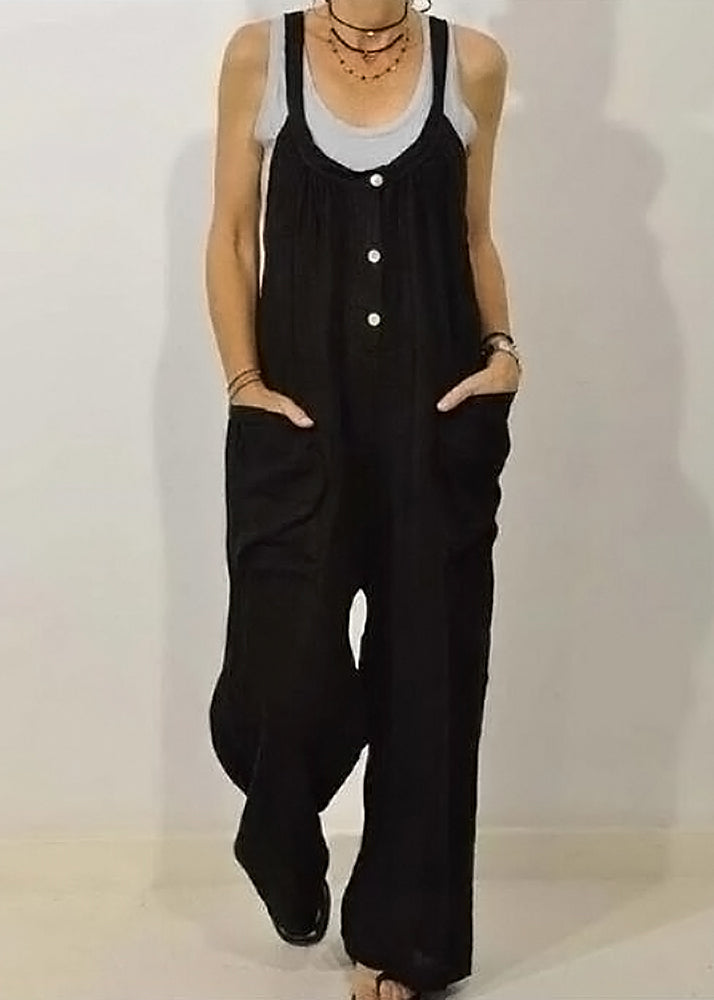 SampleWomen Khaki O-Neck Button Solid Jumpsuits Sleeveless